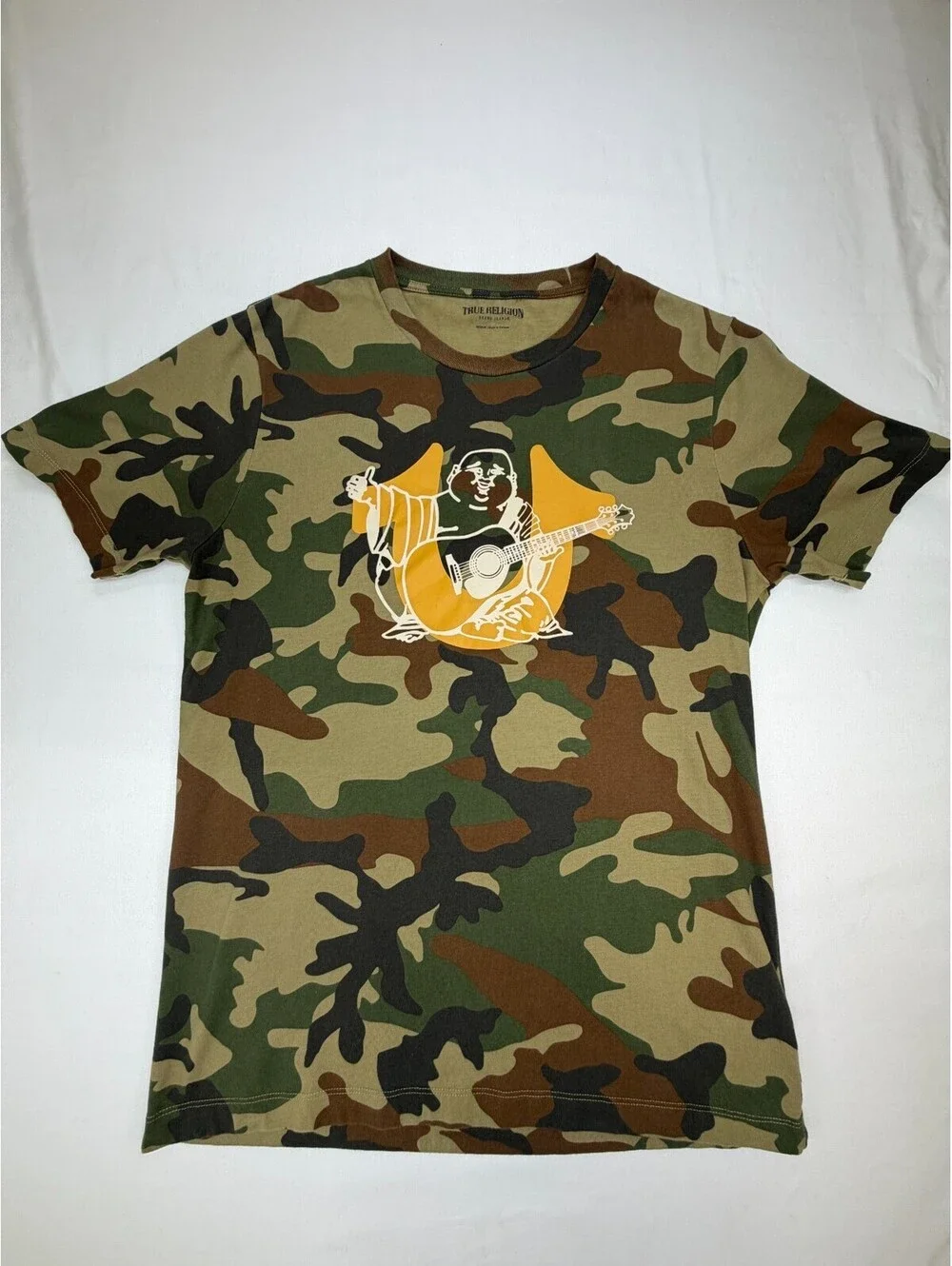 True Religion Men's T Shirt Short Sleeve Camouflage Crew Neck Size M Green